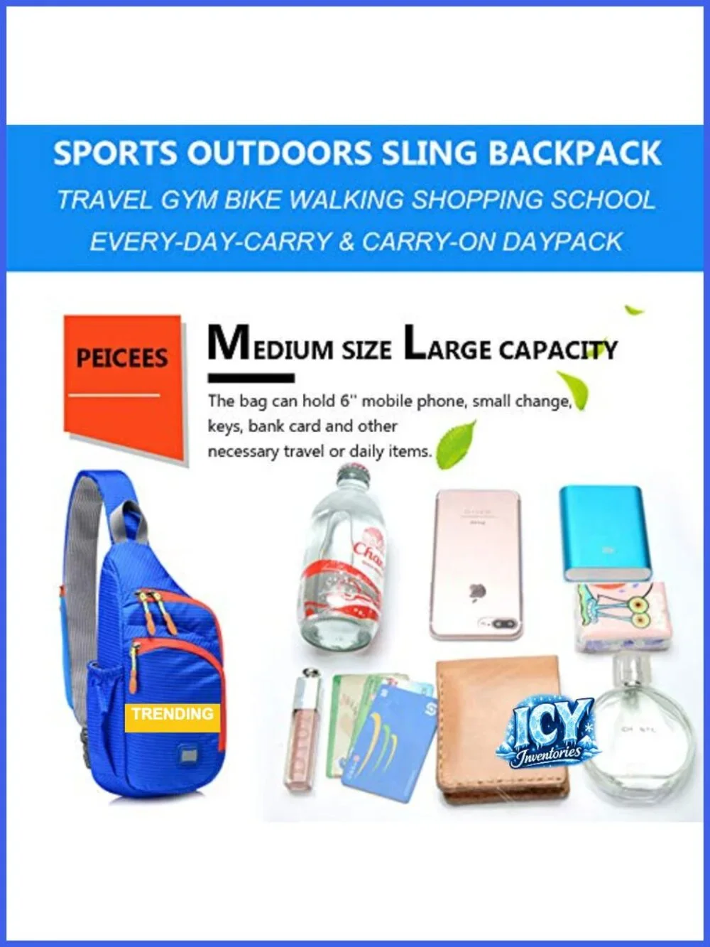 Unisex Water Resistant Nylon Sling Backpack Crossbody Chest Daypack